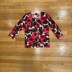 Talbots Rose Watercolor Cardigan Sweater 3/4 Length Sleeves XS